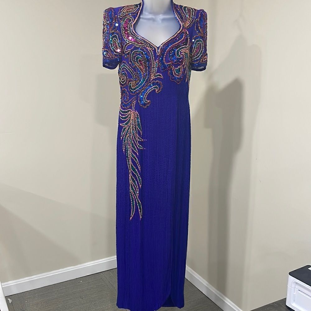 VTG Alyce Design Beaded Sequins Evening Gown Dress.  Size 12 L large 100% silk